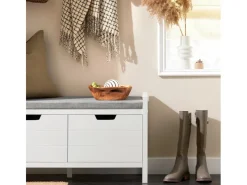 SoBuy Regal Weiß|Sitzbänke^Schuhbank mit Sitzfläche Sitzbank aus MDF 91x51x30cm Weiß-Grau FSR63-II-W