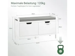 SoBuy Regal Weiß|Sitzbänke^Schuhbank mit Sitzfläche Sitzbank aus MDF 91x51x30cm Weiß-Grau FSR63-II-W