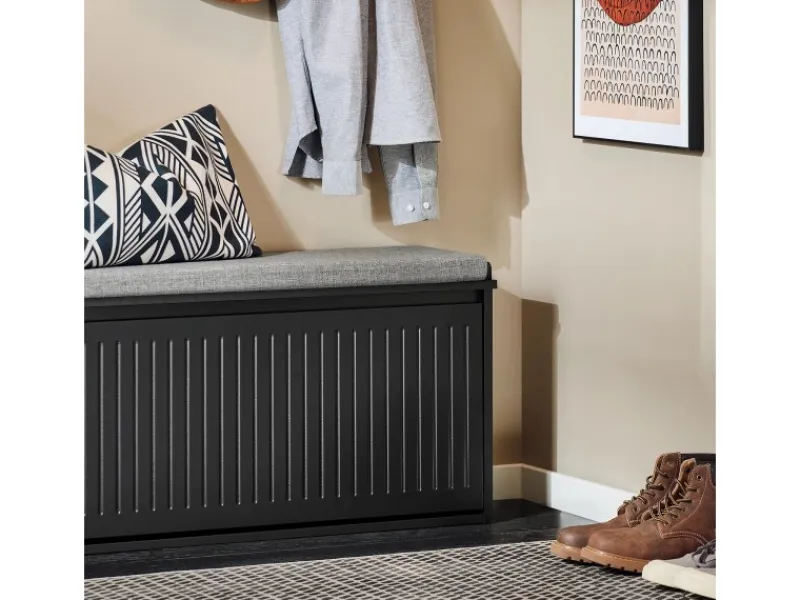 SoBuy Regale Schwarz^Schuhbank mit Sitzfläche Schmal Schuhregal für Flur 80x45x26cm Schwarz FSR98-L-SCH