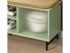 SoBuy Schuhbank mit Sitzfläche und Schiebetüren MDF Glas Grün FSR115-GR