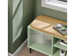 SoBuy Schuhbank mit Sitzfläche und Schiebetüren MDF Glas Grün FSR115-GR