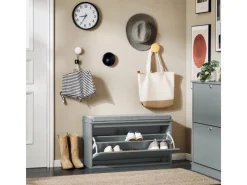 SoBuy Schuhbank Schmal mit Klappe Garderobenbank mit Sitzkissen FSR98-L-HG