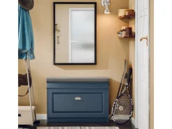 SoBuy Schuhbank Schmal mit Klappe Garderobenbank mit Sitzkissen Blau FSR82-L-B