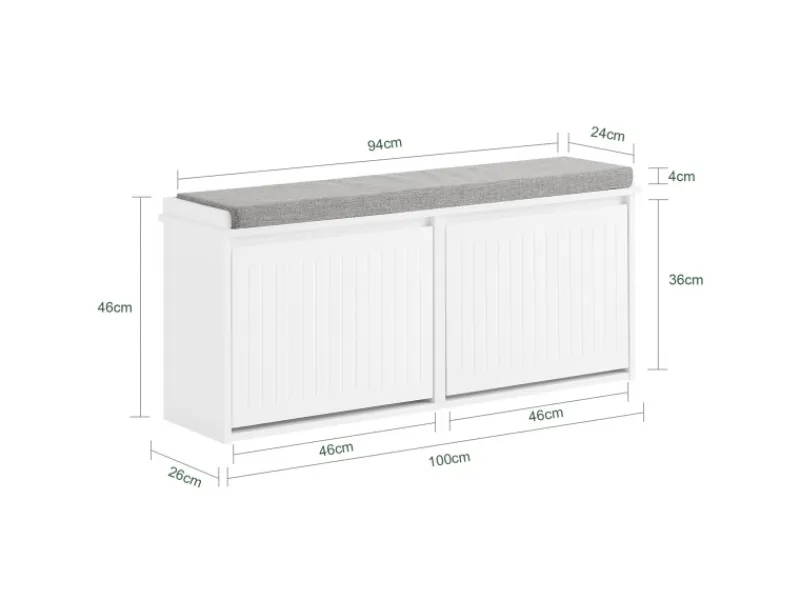 SoBuy Kissen^Schuhbank Schmal mit 2 Klappen Garderobenbank mit Sitzkissen FSR98-XL-W