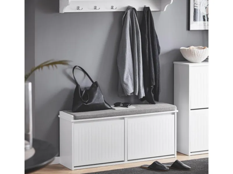 SoBuy Kissen^Schuhbank Schmal mit 2 Klappen Garderobenbank mit Sitzkissen FSR98-XL-W