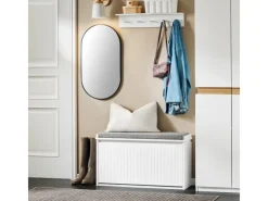 SoBuy Regal Weiß|Kissen^Schuhbank Schmal mit Klappe Garderobenbank mit Sitzkissen FSR98-L-W