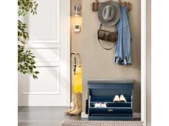 SoBuy Kissen|Sitzbänke^Schuhbank Schmal mit Klappe Garderobenbank mit Sitzkissen Blau FSR82-K-B