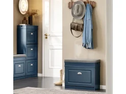 SoBuy Kissen|Sitzbänke^Schuhbank Schmal mit Klappe Garderobenbank mit Sitzkissen Blau FSR82-K-B