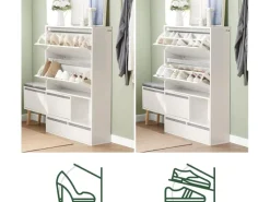 SoBuy Hocker^Schuhkipper Flurschrank Schuhschrank mit Sitzbank Weiß FSR134-W