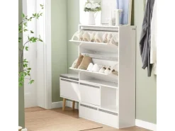 SoBuy Hocker^Schuhkipper Flurschrank Schuhschrank mit Sitzbank Weiß FSR134-W