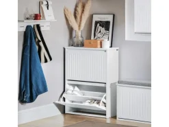 SoBuy Sitzbänke^Schuhkipper mit 2 Klappen Schuhschrank Schuhkommode Weiß FSR165-K-W