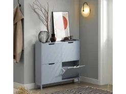 SoBuy Sitzbänke^Schuhkipper mit 4 Klappen Schuhschrank Schuhkommode Hellgrau FSR100-HG