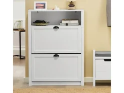 SoBuy Schuhkipper Schuhschrank mit 2 Klappen Schuhregal Weiß 80cm FSR87-W