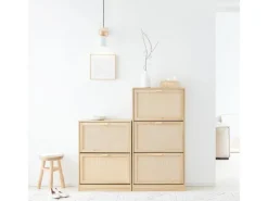 SoBuy Sitzbänke^Schuhschrank mit 3 Klappen Schuhregal Schuhkommode 60x118x24cm Natur FSR159-N