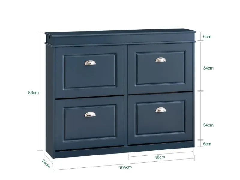 SoBuy Regale Massivholz^Schuhschrank mit 4 Klappen Schuhkommode MDF Schuhregal 105x82x24cm Blau FSR79-B