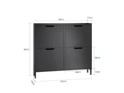 SoBuy Schuhschrank Schmal mit 4 Klappen Schuhkommode 100x91x19cm Schwarz FSR100-SCH