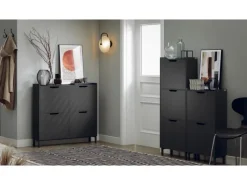 SoBuy Schuhschrank Schmal mit 4 Klappen Schuhkommode 100x91x19cm Schwarz FSR100-SCH