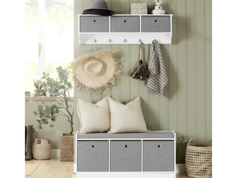 SoBuy Regal Weiß|Sitzbänke^Schuhtruhe mit Stauraum Sitzbank Schuhbank Weiß Holzwerkstoff FSR65-DG