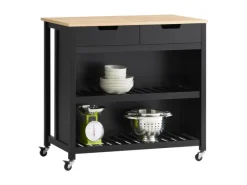 SoBuy Regale Schwarz^Servierwagen mit 2 Ablagen Küchenwagen Küchenregal 98x94x58cm Schwarz FKW74-SCH