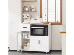 SoBuy Schränke^Sideboard auf Rollen Küchenwagen Mikrowellenschrank Rollwagen FSB78-W