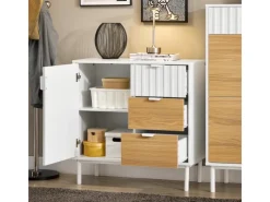 SoBuy Sideboard Küchenschrank Kommode Weiß/Natur 75x76x35cm FSB91-WN