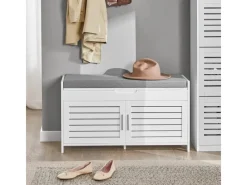 SoBuy Kissen^Sitzbank mit Stauraum Schuhbank MDF Weiß 90cm FSR102-W