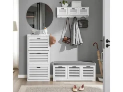 SoBuy Kissen^Sitzbank mit Stauraum Schuhbank MDF Weiß 90cm FSR102-W