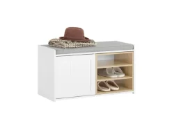 SoBuy Sitzbank mit Stauraum und Sitzfläche Weiß Holz FSR109-WN