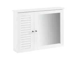 SoBuy Spiegelschrank mit Lamellentür Hängeschrank Wandschrank Weiß BZR55-W