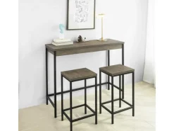 SoBuy Tische^3-teilig Bartisch mit 2 Barhockern Esszimmer MDF Metall Natur OGT30-N