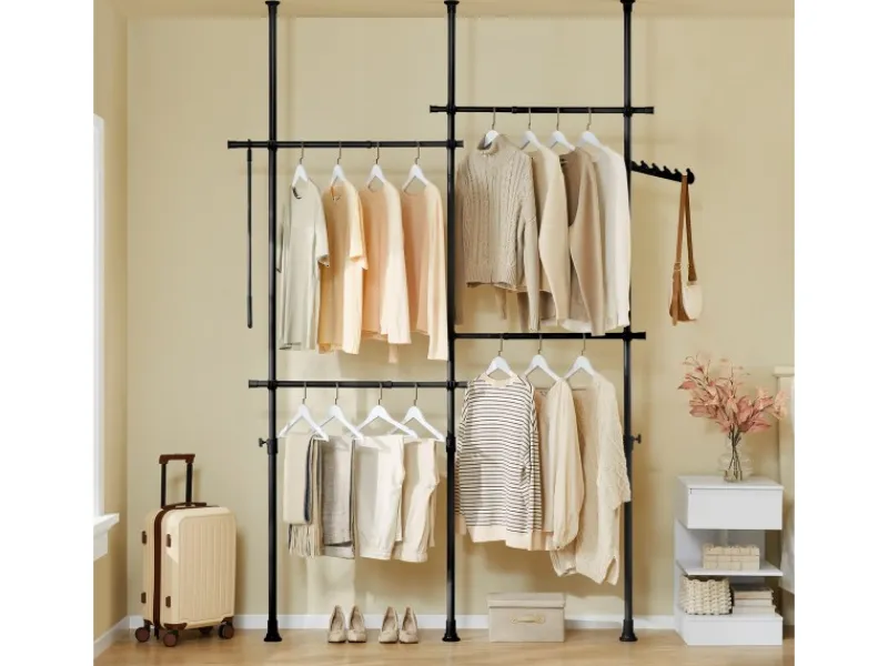 SoBuy Garderoben^Teleskop Kleiderständer mit 4 Kleiderstangen Garderobenständer KLS03-II-SCH