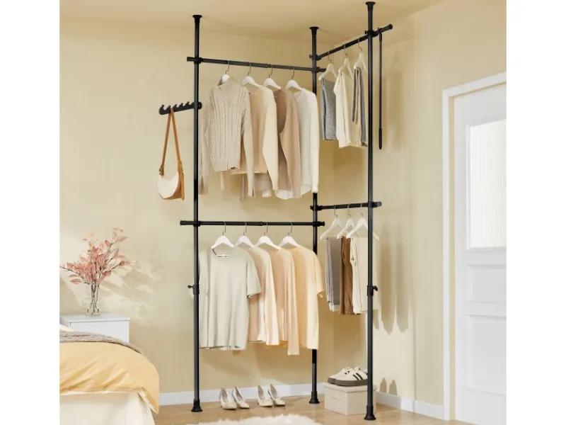 SoBuy Garderoben^Teleskop Kleiderständer mit 4 Kleiderstangen Garderobenständer KLS03-II-SCH
