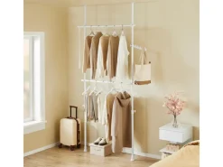 SoBuy Garderoben^Teleskop Kleiderständer mit 2 Kleiderstangen Garderobenständer FRG109-II-W