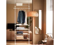 SoBuy Holzregale|Garderoben^Teleskopstange Kleiderständer mit 1 Kleiderstange und 5 Ablagen KLS15-WN