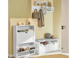 SoBuy Garderoben^Wandgarderobe Flurgarderobe Kleiderhaken Hängeregal mit 4 Haken Weiß FHK17-W