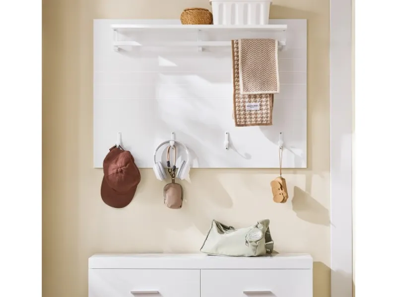 SoBuy Wandgarderobe Garderobenleiste mit Regal und Haken Garderobenpaneel für Flur FHK36-W