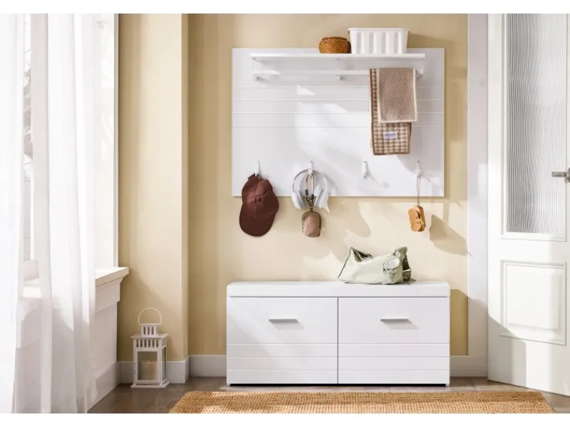 SoBuy Wandgarderobe Garderobenleiste mit Regal und Haken Garderobenpaneel für Flur FHK36-W