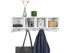 SoBuy Garderoben^Wandgarderobe mit 5 Haken Holzwerkstoff Weiß FRG48-L-W
