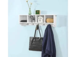 SoBuy Garderoben^Wandgarderobe mit 5 Haken Holzwerkstoff Weiß FRG48-L-W