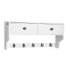 SoBuy Regal Weiß|Wandregale^Wandgarderobe mit 2 Schubladen und 5 Haken Holz Weiß FRG178-W