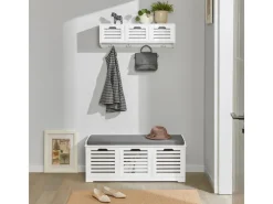SoBuy Garderoben^Wandgarderobe mit 3 Körben und 4 Haken MDF Weiß FHK19-W