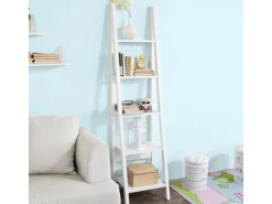 SoBuy Wandregal Badregal Leiterregal Standregal Bücherregal Weiß FRG101-W