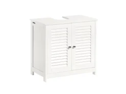 SoBuy Waschbeckenunterschrank Badschrank mit 2 Lamellentüren MDF 60x58x35cm Weiß FRG237-W