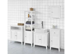 SoBuy Waschbeckenunterschrank Badschrank mit 2 Türen MDF 60x62x30cm Weiß FRG202-W