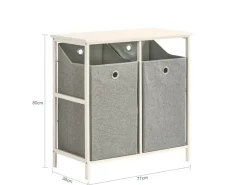 SoBuy Wäscheschrank mit 2 abnehmbaren Wäschesäcken Metall Vlies Grau BZR57-W