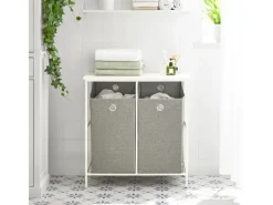 SoBuy Wäscheschrank mit 2 abnehmbaren Wäschesäcken Metall Vlies Grau BZR57-W