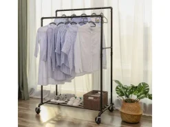 Songmics Doppelkleiderstange mit Rollen und Ablage 50 x 100 x 163 cm Schwarz