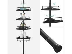 Songmics Regale Massivholz^Duschregal 4 Ablagen 25 cm x 35 cm x 305 cm Schwarz