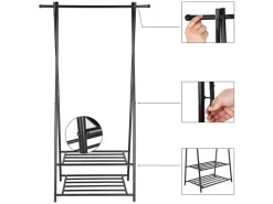 Songmics Kleiderständer 2 Ablagen 155,7 cm x 87,8 cm x 41,6 cm Schwarz