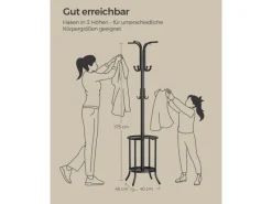 Songmics Kleiderständer mit Regenschirmständer Ø 40 cm x 175 cm Schwarz